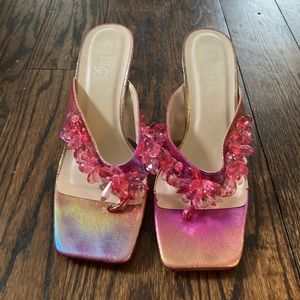 Pink Crystal Thong Kitten Heels.